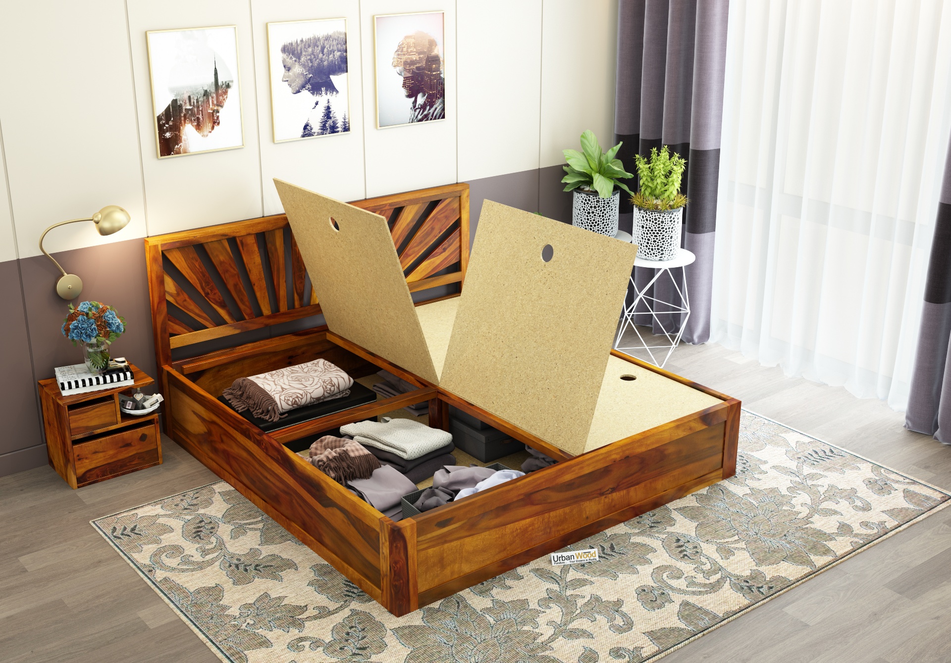 Jerry Wooden Bed With Box Storage Queen Size 