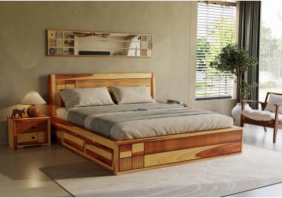 Mosaic Wooden Drawer Storage Bed 