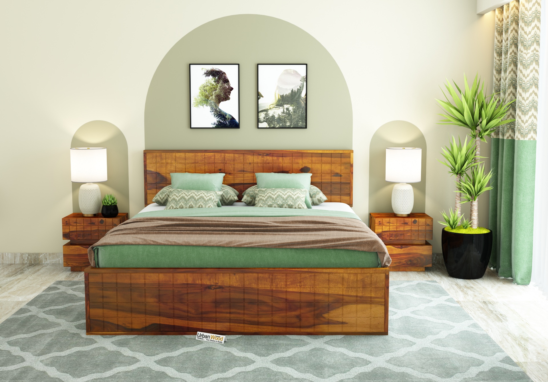 Solic Wooden Hydraulic Bed 
