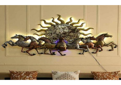 Elegant Seven Horses With Sun Metal Wall Art