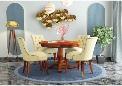 Knit 4-Seater Round Dining Table Set 