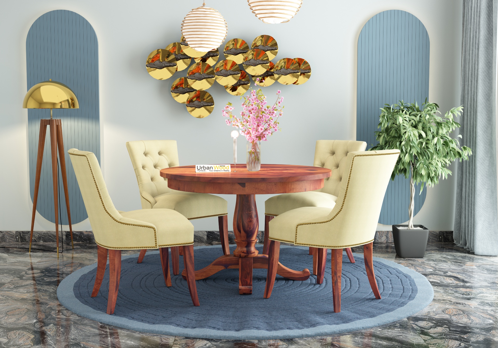 Knit 4-Seater Round Dining Table Set 