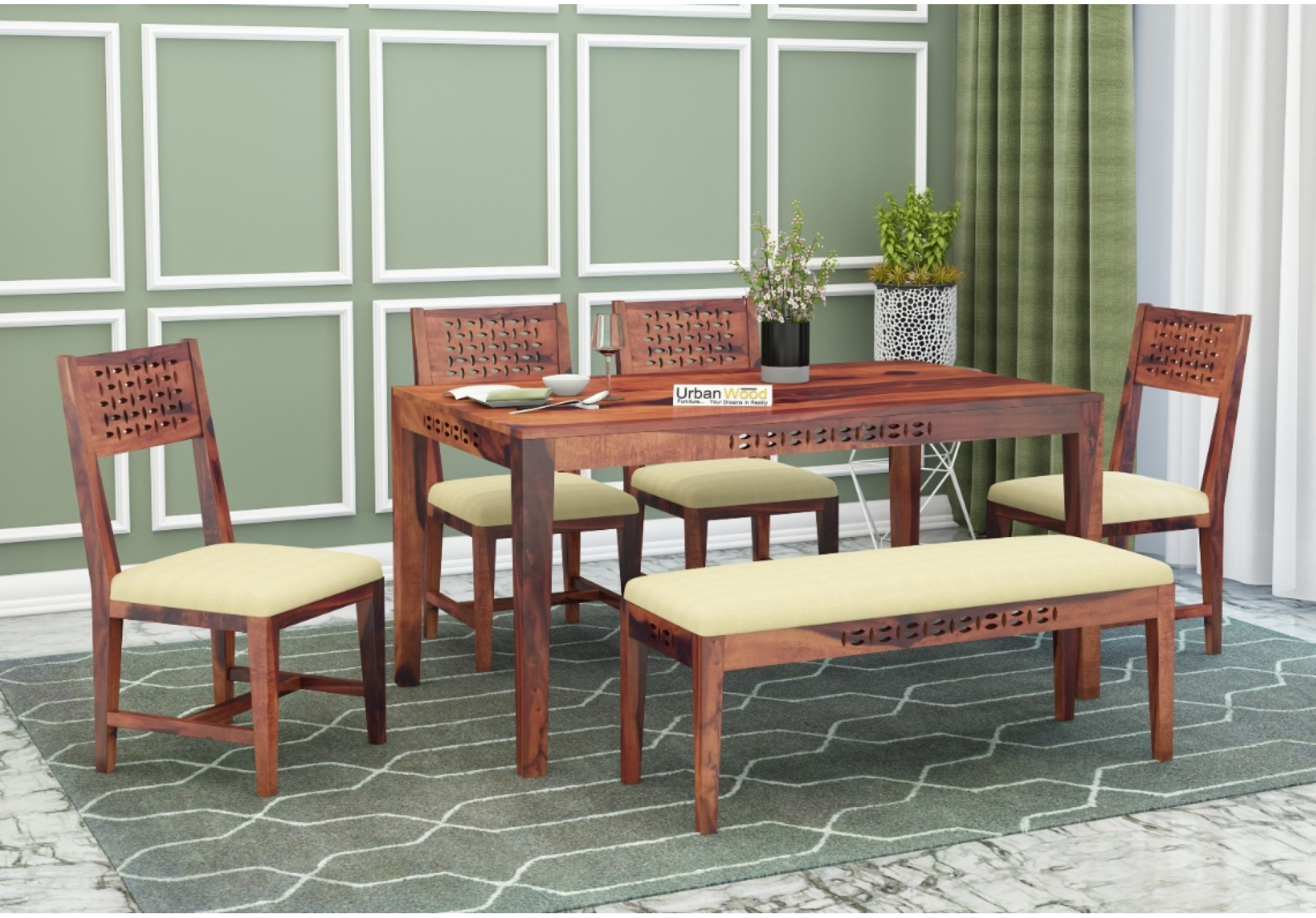 Woodora 6 Seater Dining Set Cushion With Bench 