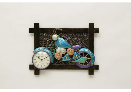 Metal Bike wall Clock With wooden frame