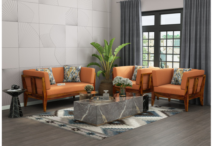 Grey Space 2+1+1 Seater Wooden Sofa Set 
