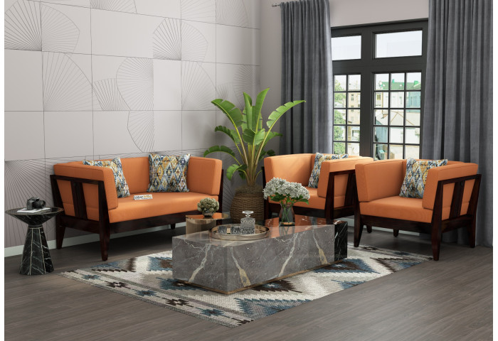 Grey Space 2+1+1 Seater Wooden Sofa Set 