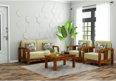 HomeBregg 2+1+1 Seater Wooden Sofa Set 