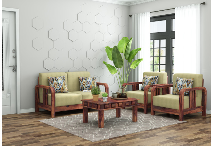 HomeBregg 2+1+1 Seater Wooden Sofa Set 