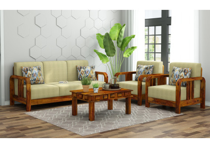 HomeBregg Wooden Sofa Set 3+1+1 Seater 