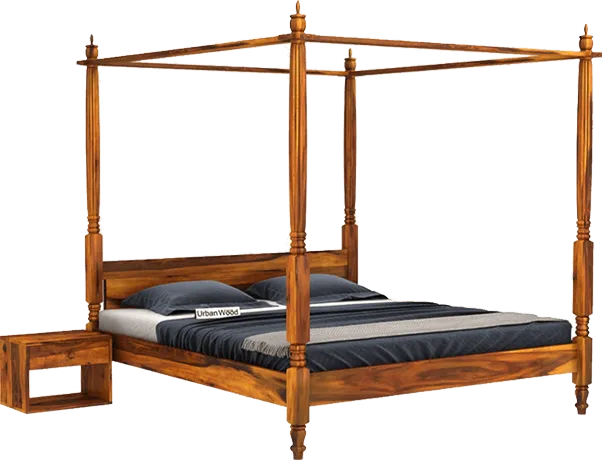 solid wood poster bed with side table