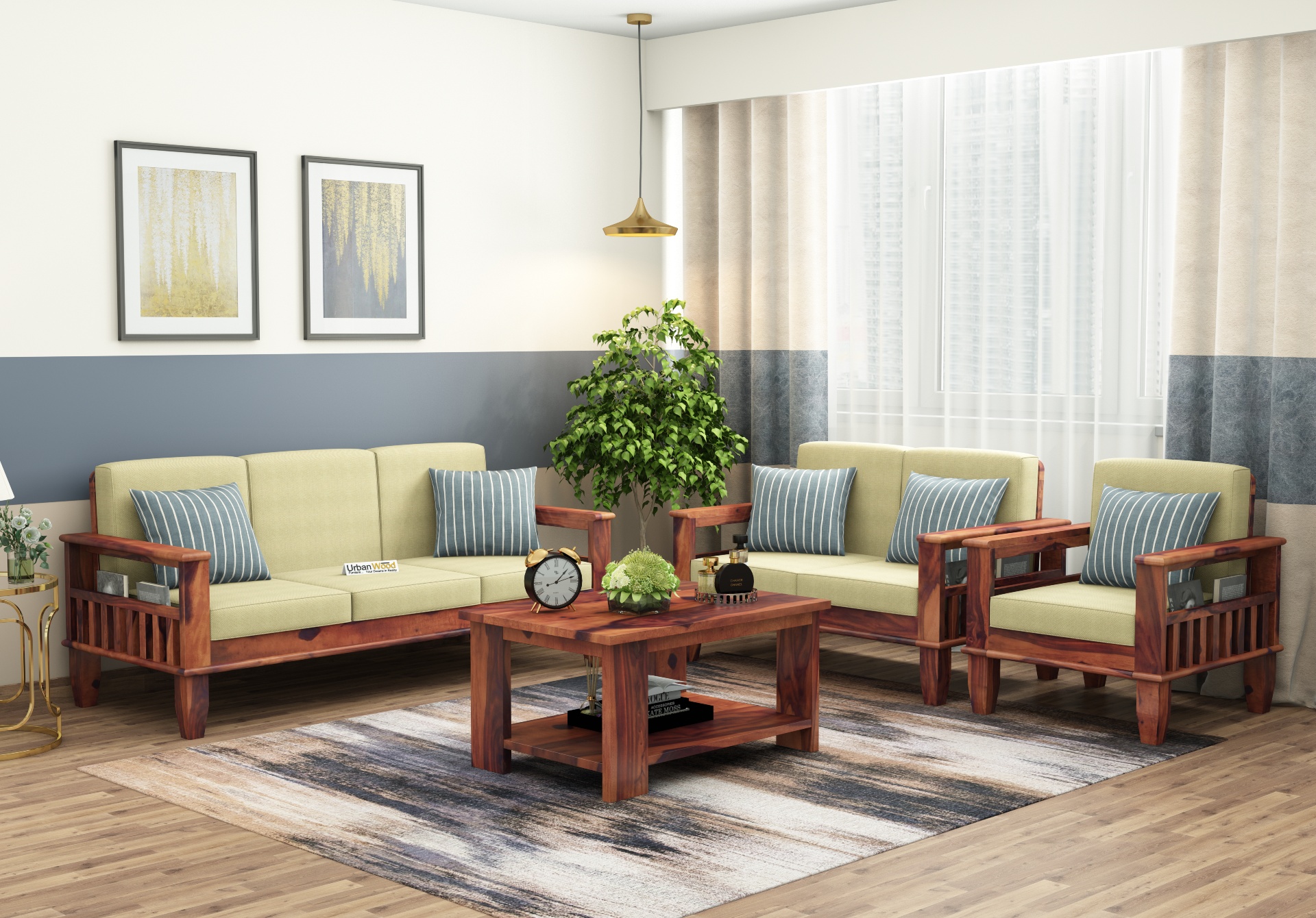 Freshlyn Wooden Sofa Set 3+2+1 Seater ( Teak Finish )