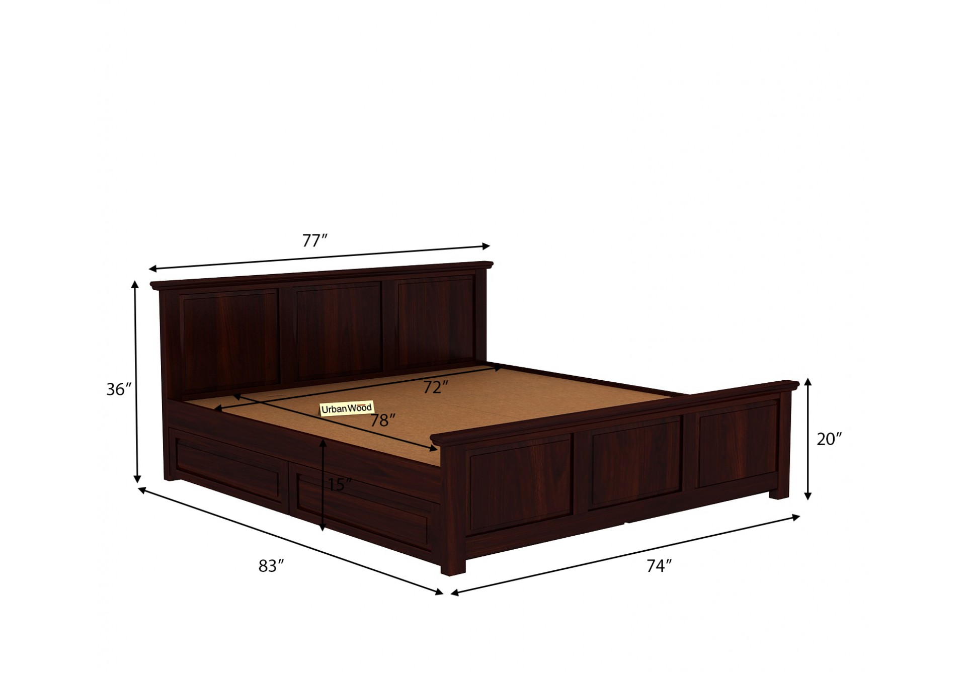 Babson Bed With Storage ( Queen Size, Walnut Finish )
