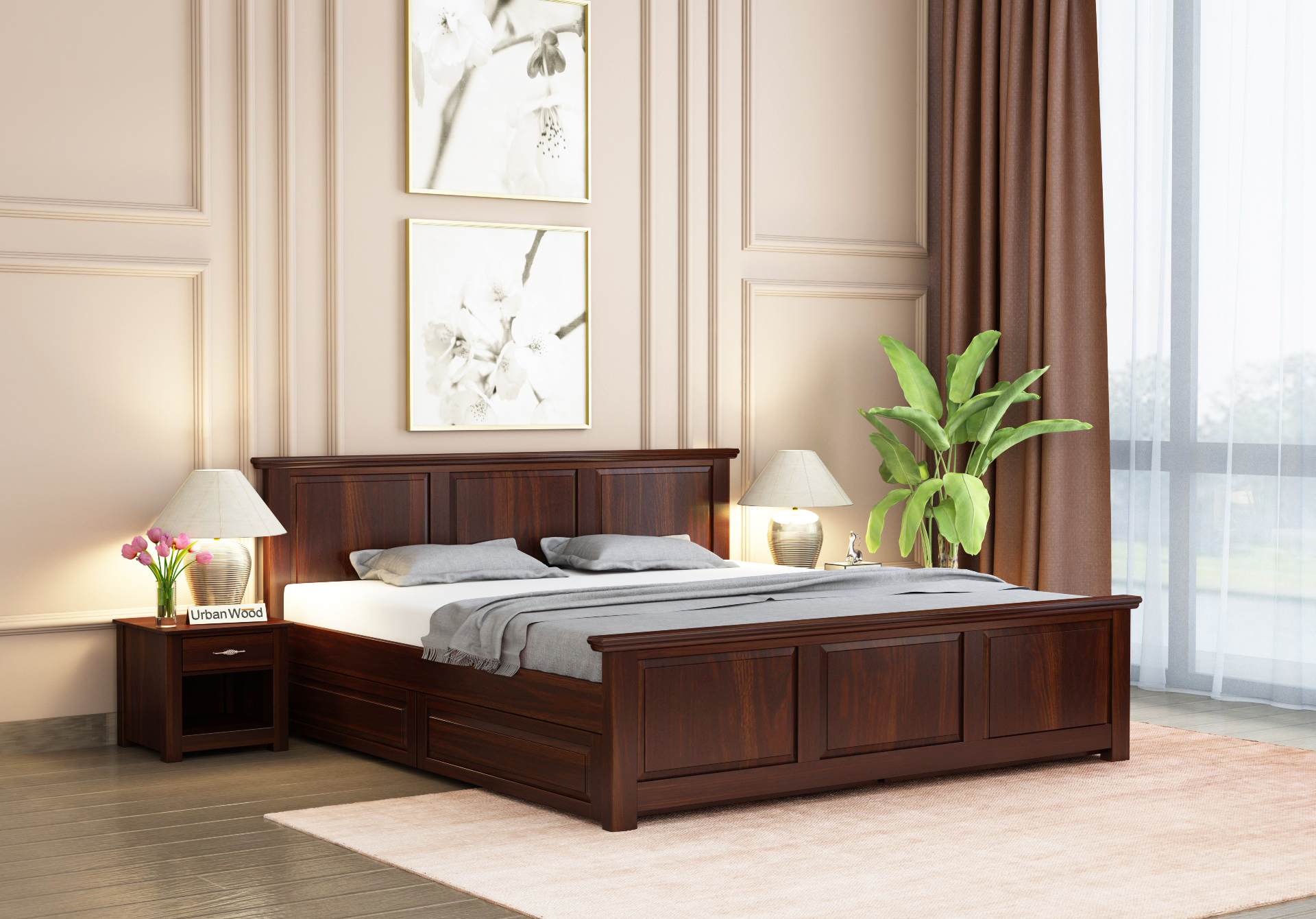 Babson Bed With Storage <small>( King Size, Walnut Finish )</small>