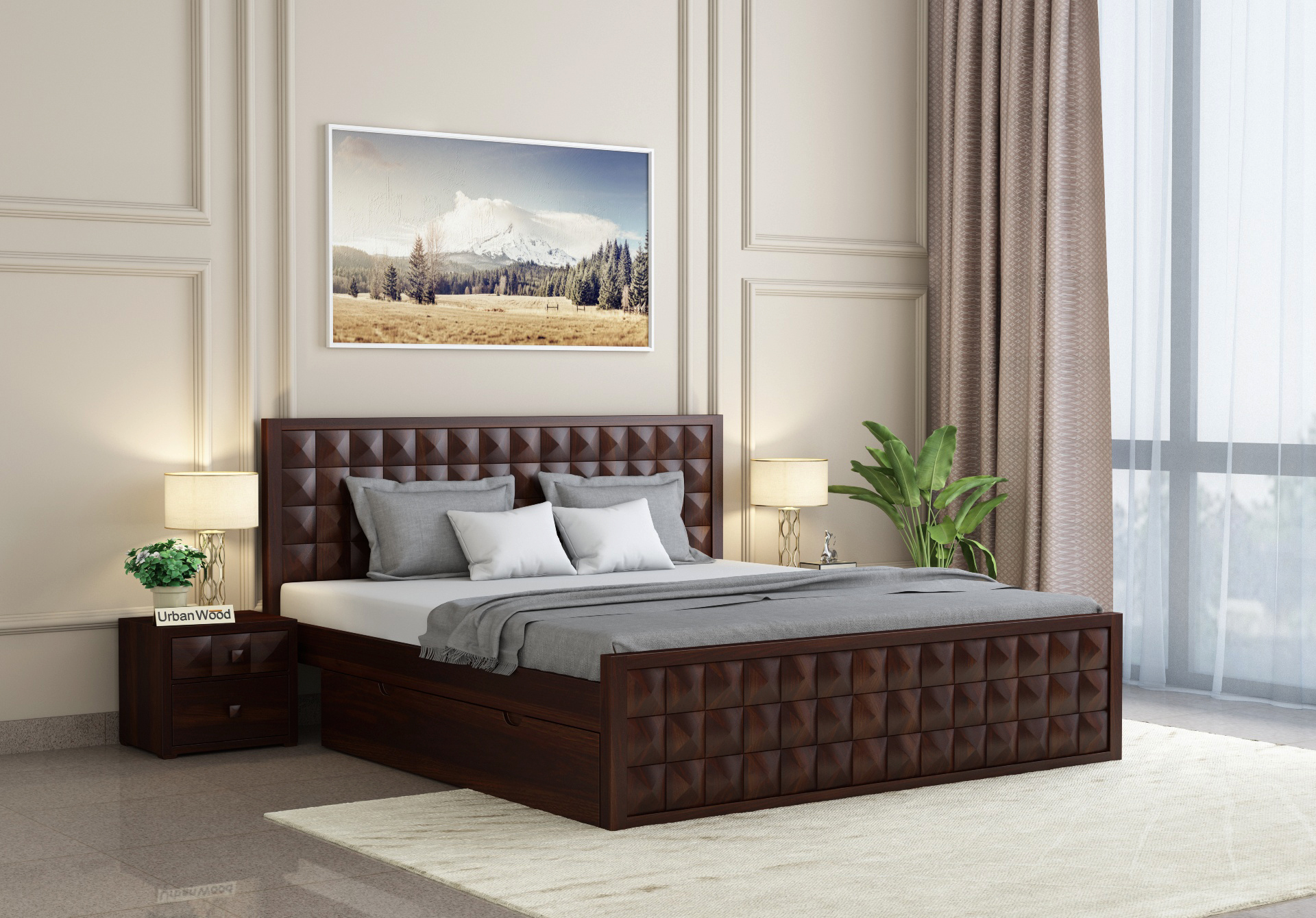 Morgana Bed With Storage <small>( King Size, Walnut Finish )</small>