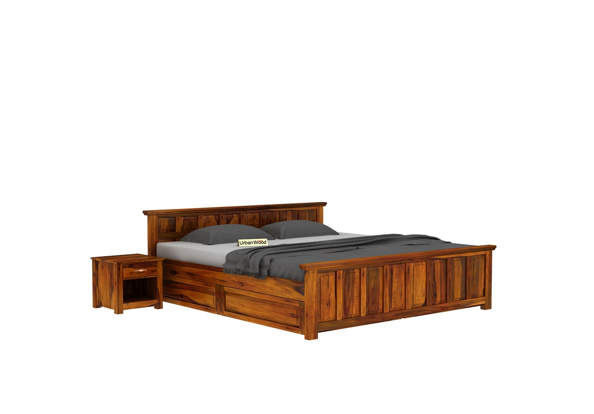 Thoms Bed With Drawer Storage ( Queen Size, Honey Finish )