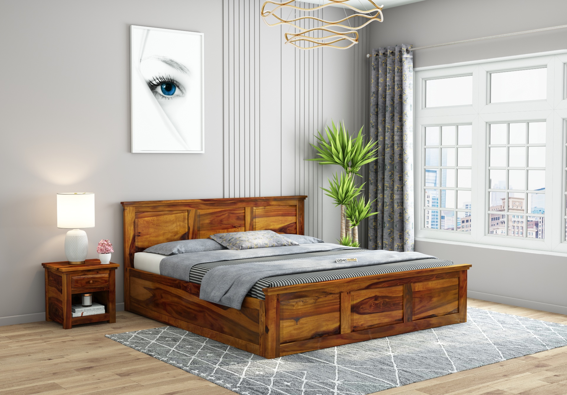 Babson Box Storage Bed (Queen Size, Honey Finish)
