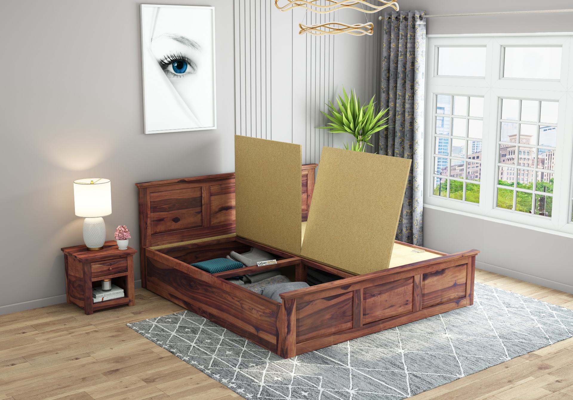 Babson Box Storage Bed (King Size, Teak Finish)