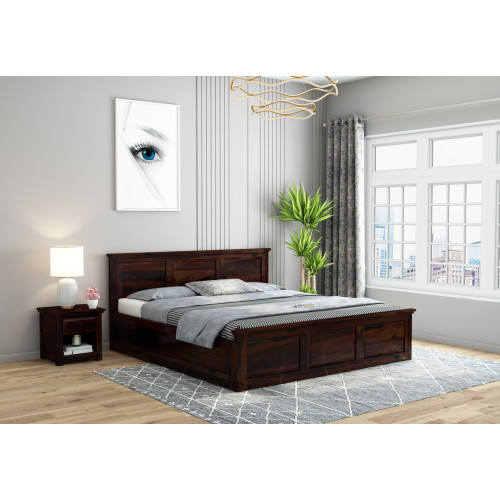 Babson Box Storage Bed (Queen Size, Walnut Finish)
