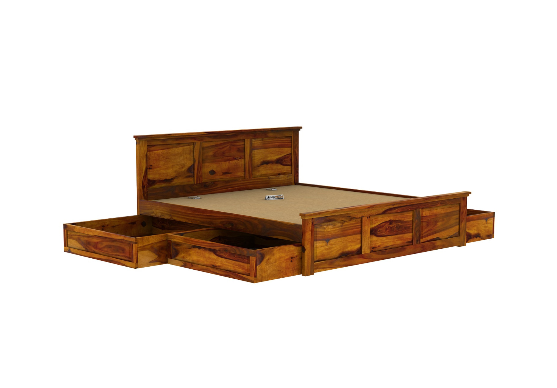 Babson Bed With Drawer Storage ( Queen Size, Honey Finish )