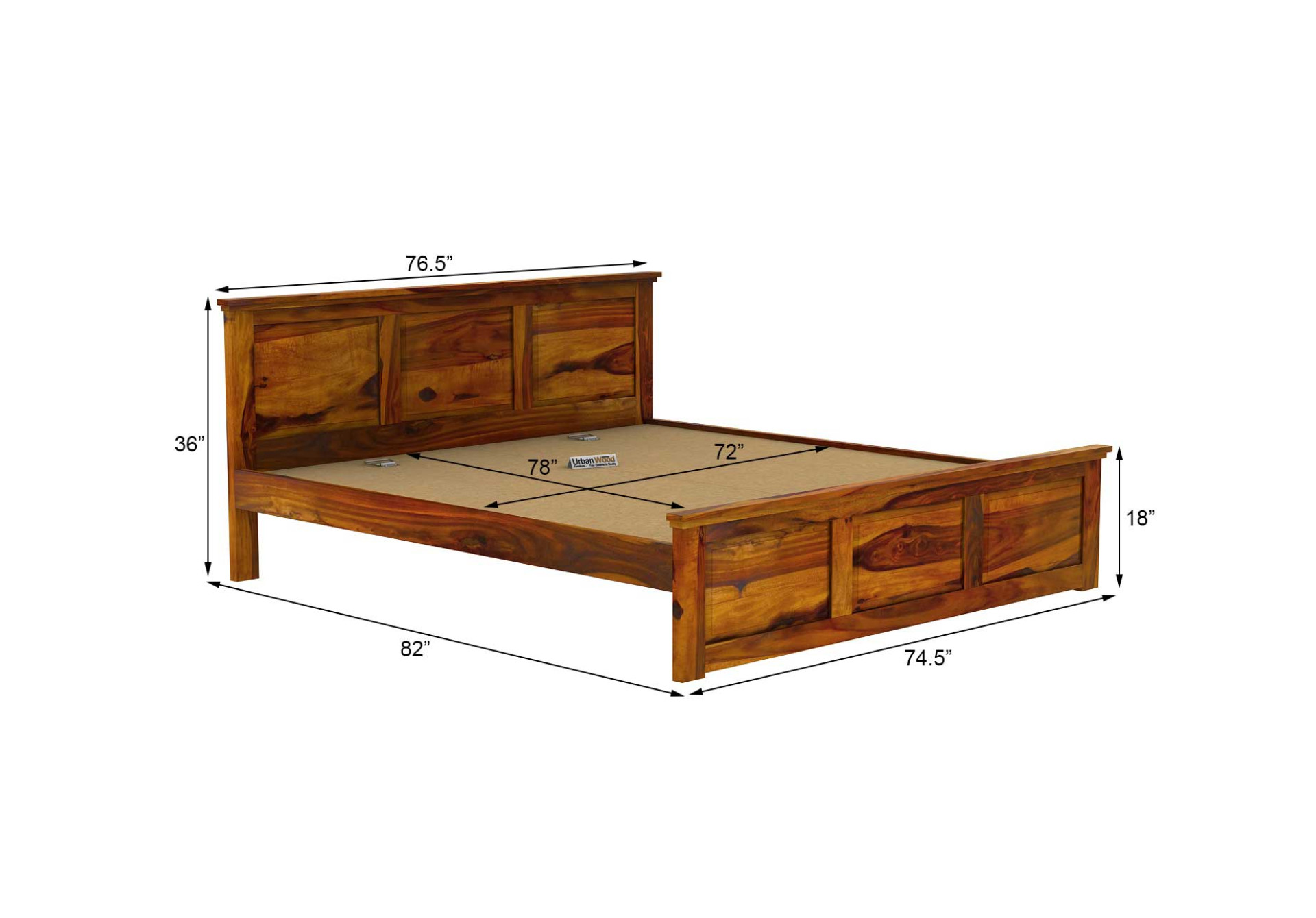 Babson Without Storage Bed (King Size, Honey Finish)
