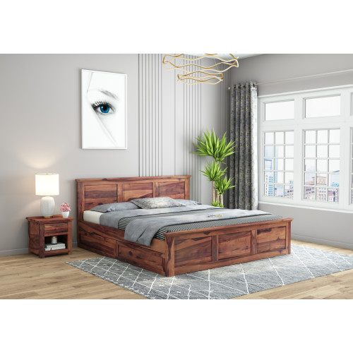 Babson Bed With Drawer Storage ( Queen Size, Teak Finish )
