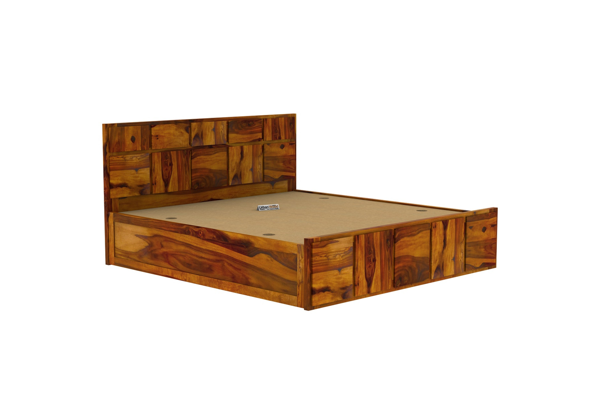 Bedswind Bed With Box Storage ( Queen Size, Honey Finish )