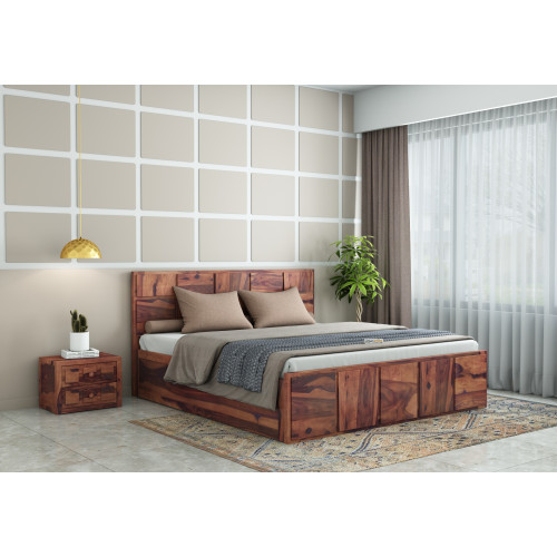 Bedswind Bed With Box Storage ( Queen Size, Teak Finish )