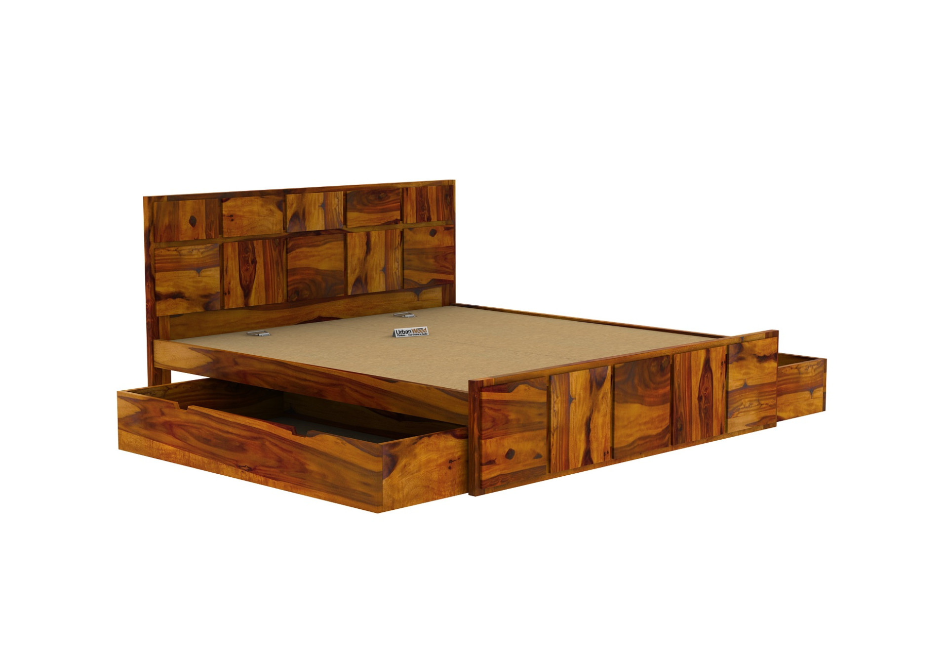 Bedswind Drawer Storage Bed (Queen Size, Honey Finish)