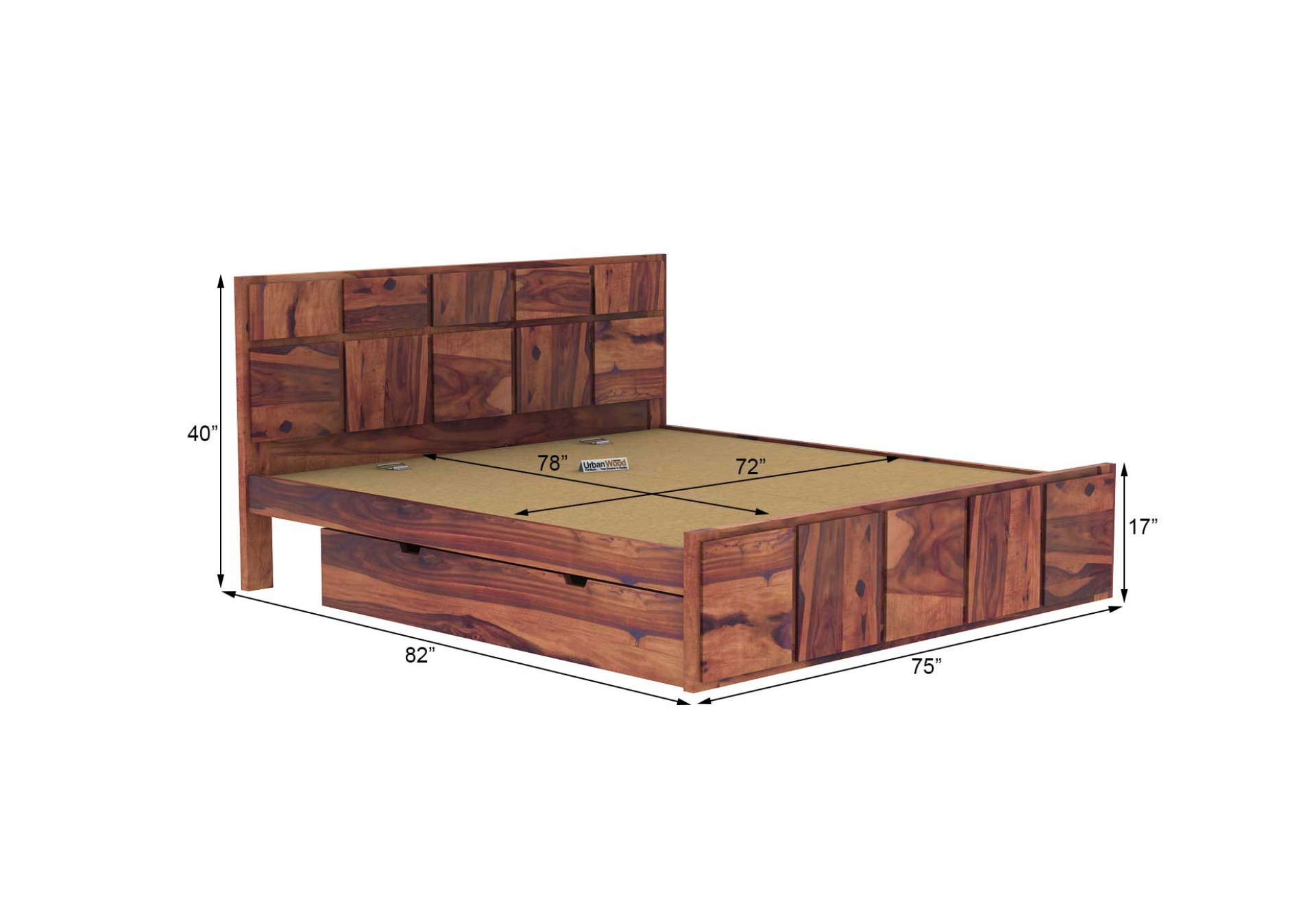 Bedswind Drawer Storage Bed (King Size, Teak Finish)