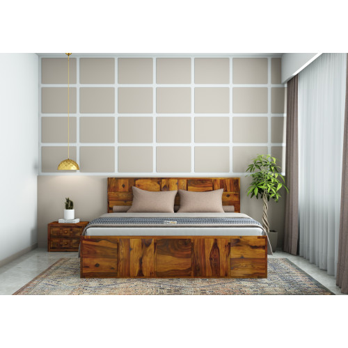 Bedswind Hydraulic Storage Bed (Queen Size, Honey Finish)