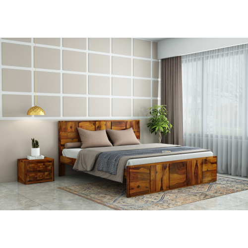 Bedswind Without Storage Bed (Queen Size, Honey Finish)