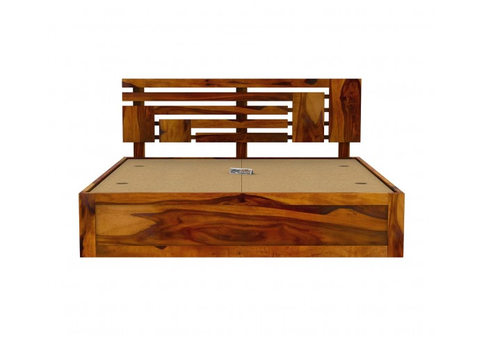 Berlin Wooden Bed With Box Storage (Queen Size, Honey Finish)