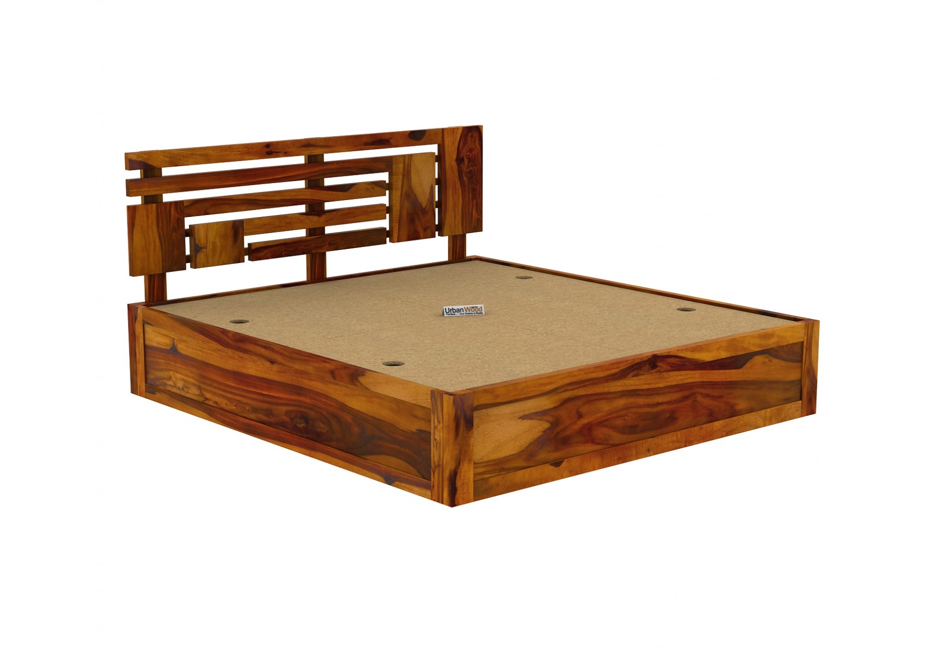 Berlin Wooden Bed With Box Storage (King Size, Honey Finish)