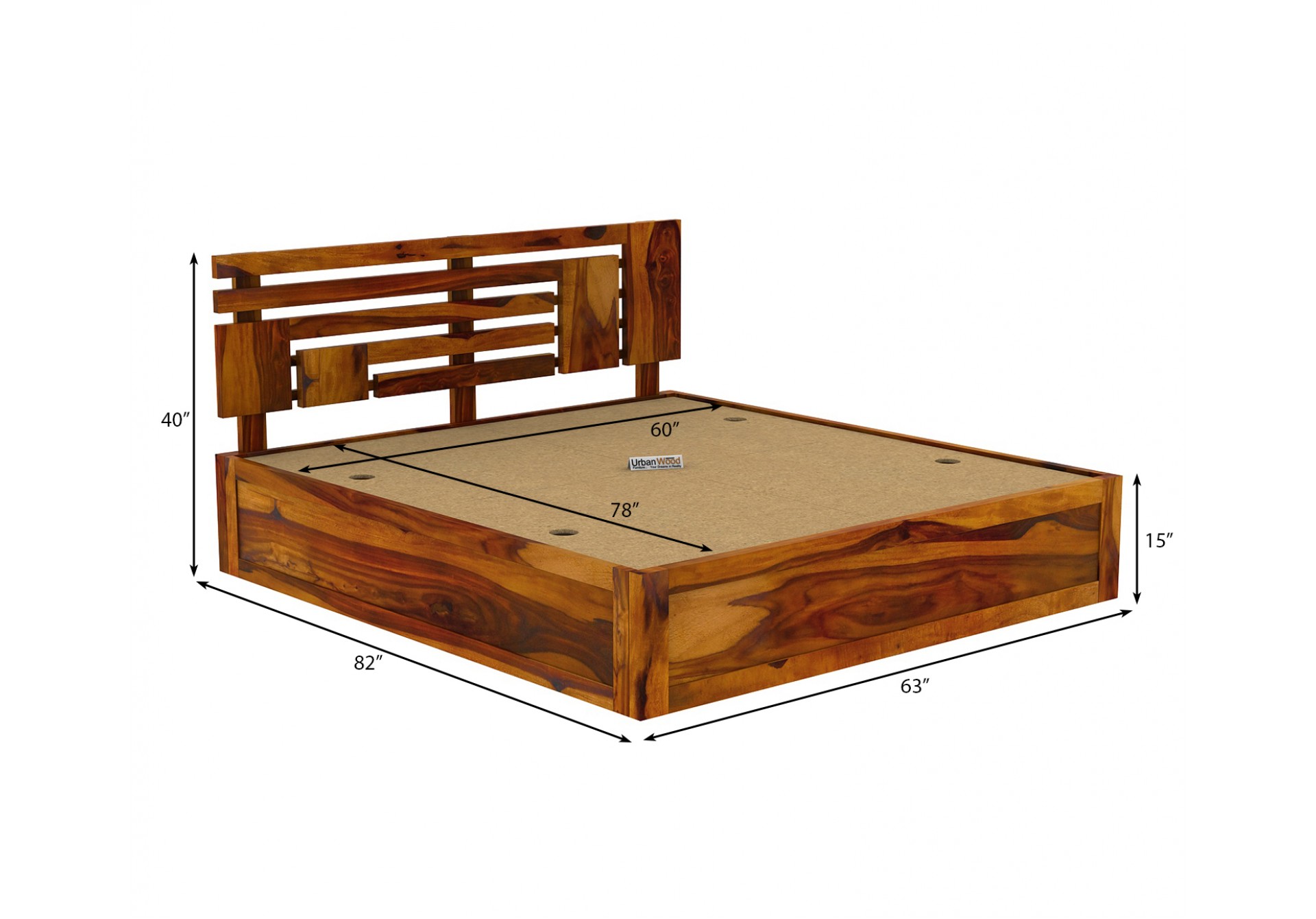 Berlin Wooden Bed With Box Storage (Queen Size, Honey Finish)