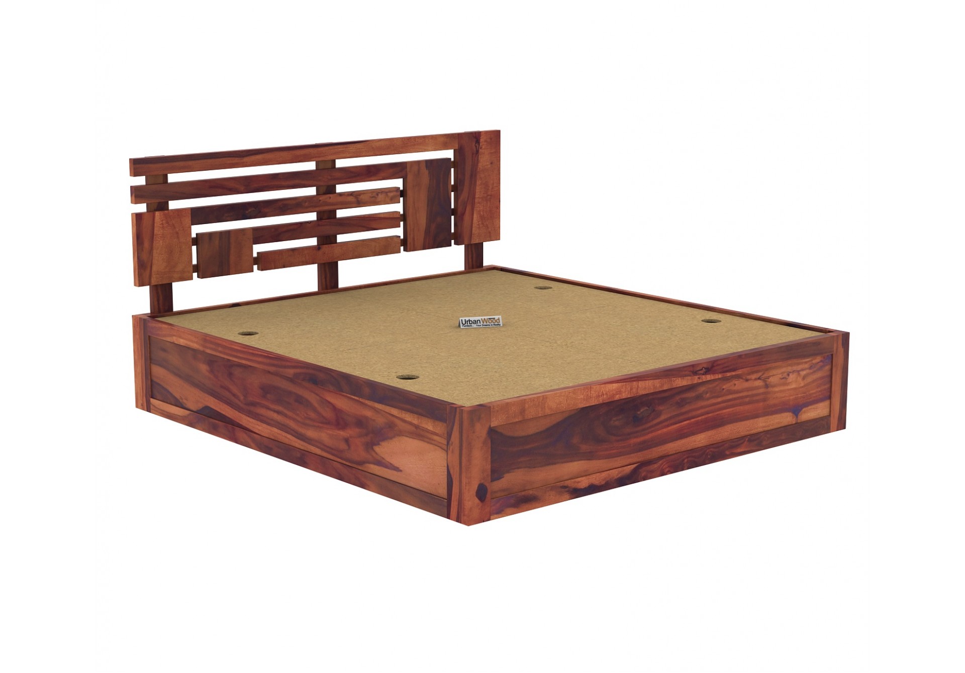 Berlin Wooden Bed With Box Storage (Queen Size, Teak Finish)