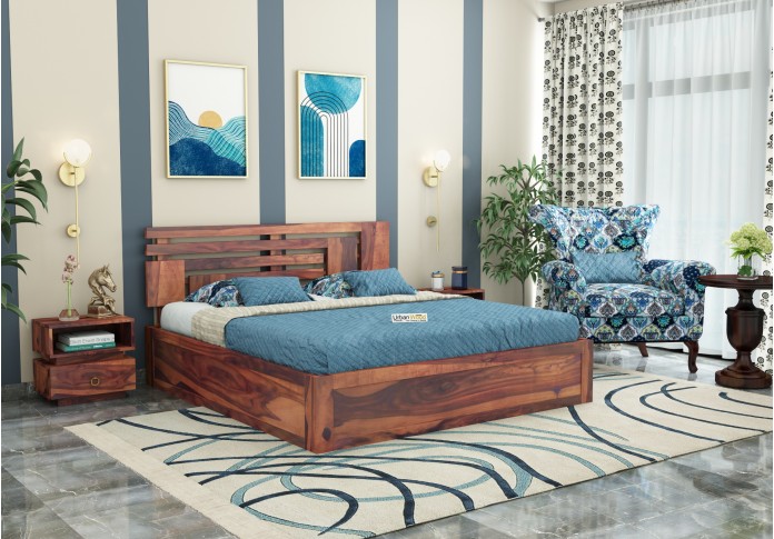Berlin Wooden Bed With Box Storage (King Size, Teak Finish)