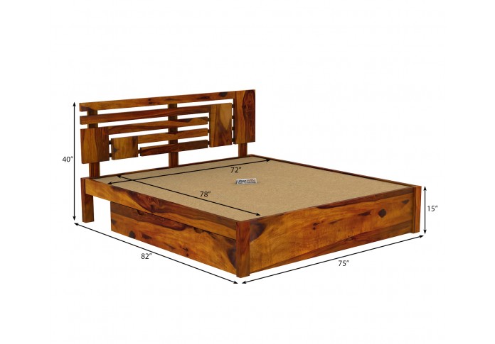 Berlin Wooden Bed With Drawer Storage (King Size, Honey Finish)