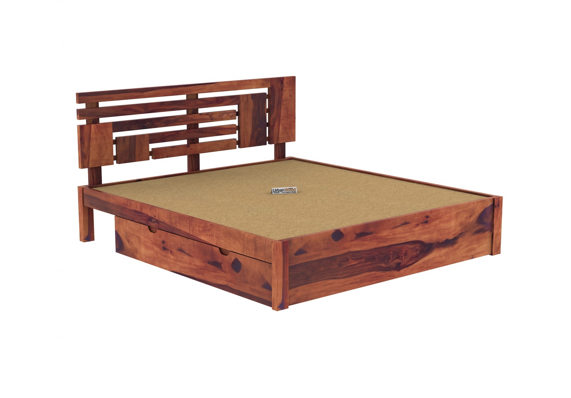 Berlin Wooden Bed With Drawer Storage (King Size, Teak Finish)