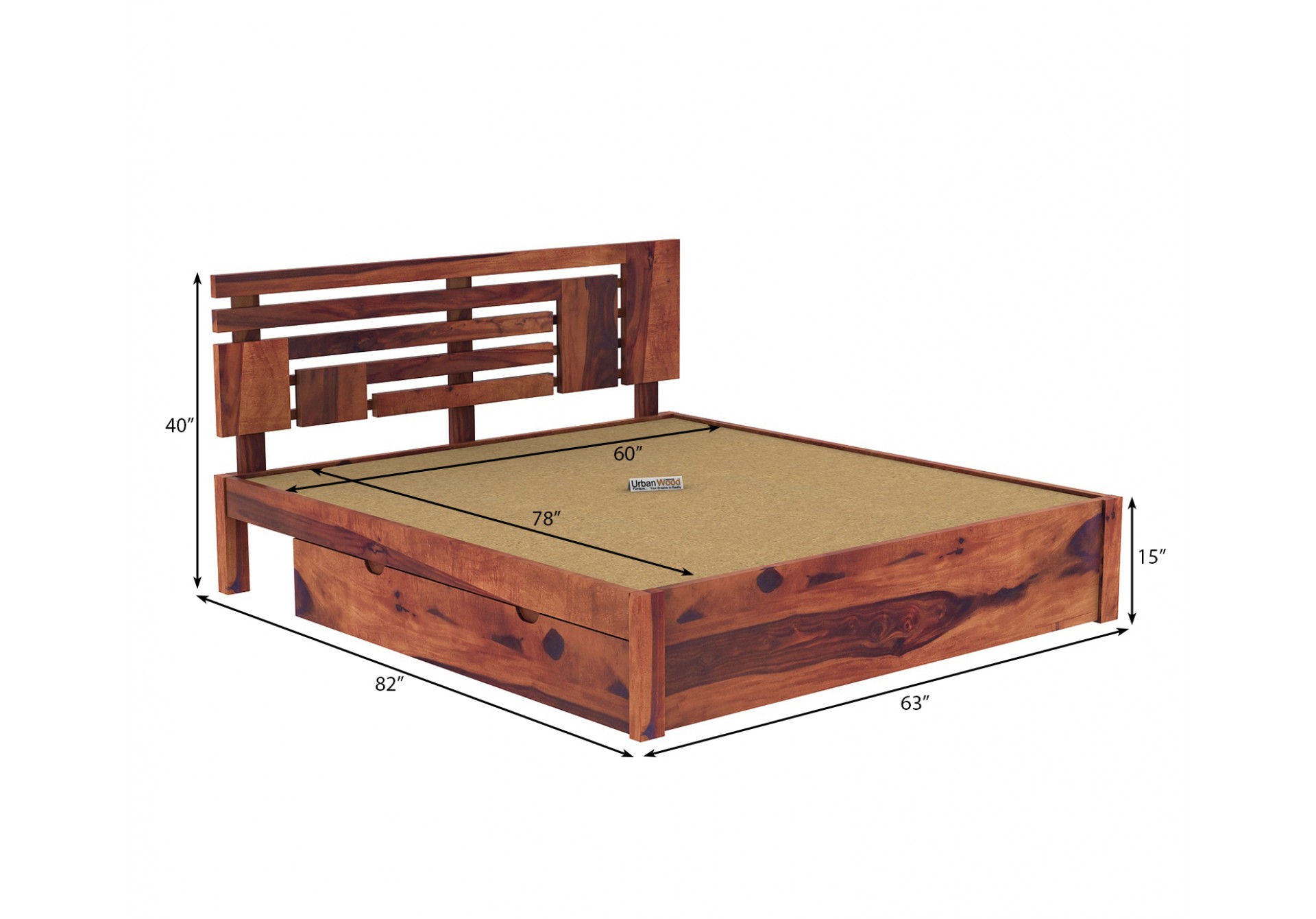Berlin Wooden Bed With Drawer Storage (Queen Size, Teak Finish)