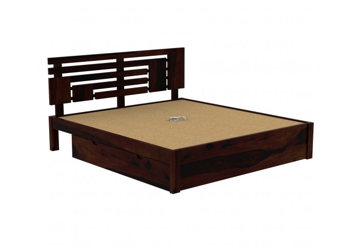 Berlin Wooden Bed With Drawer Storage (Queen Size, Walnut Finish)