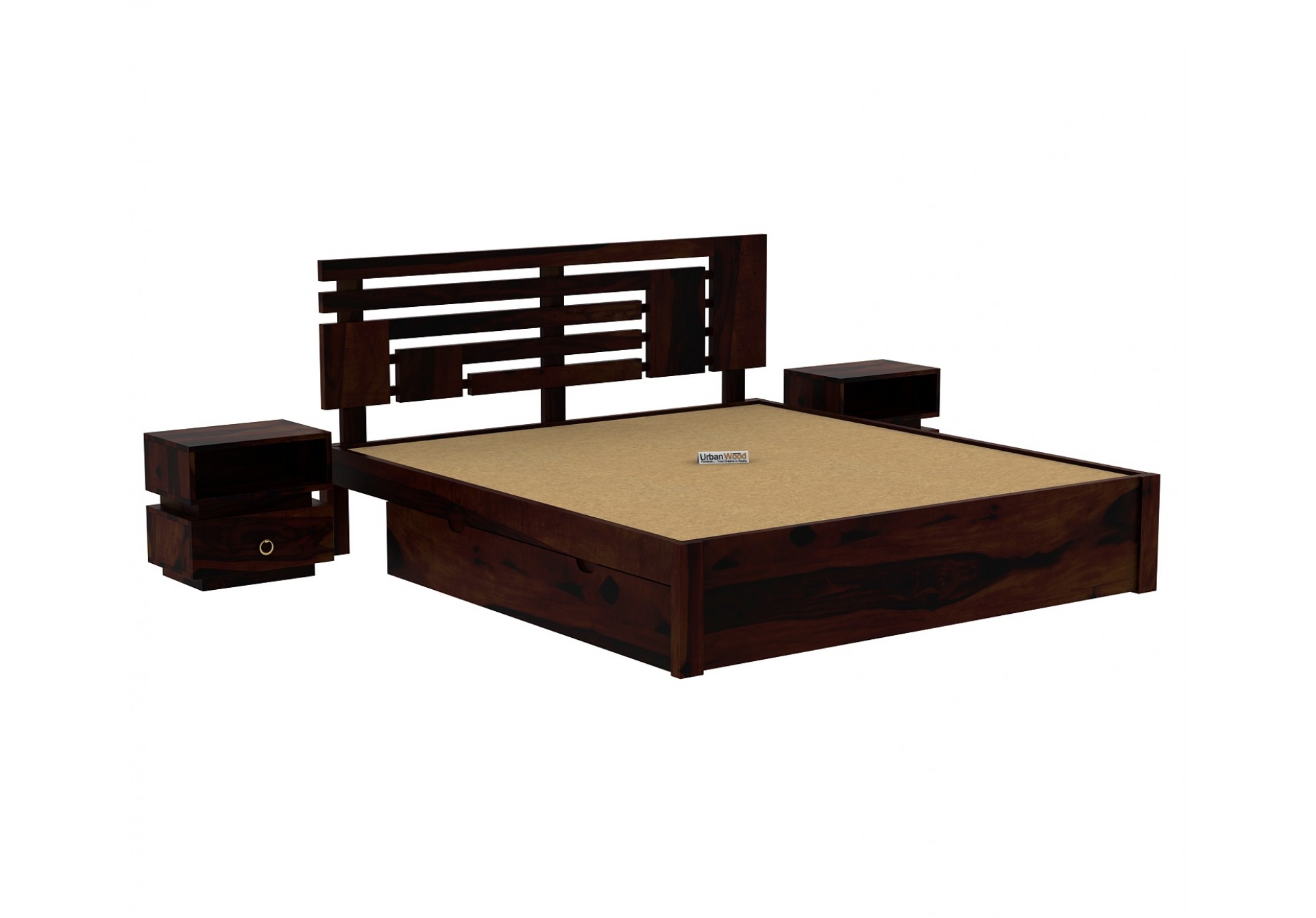 Berlin Wooden Bed With Drawer Storage (King Size, Walnut Finish)