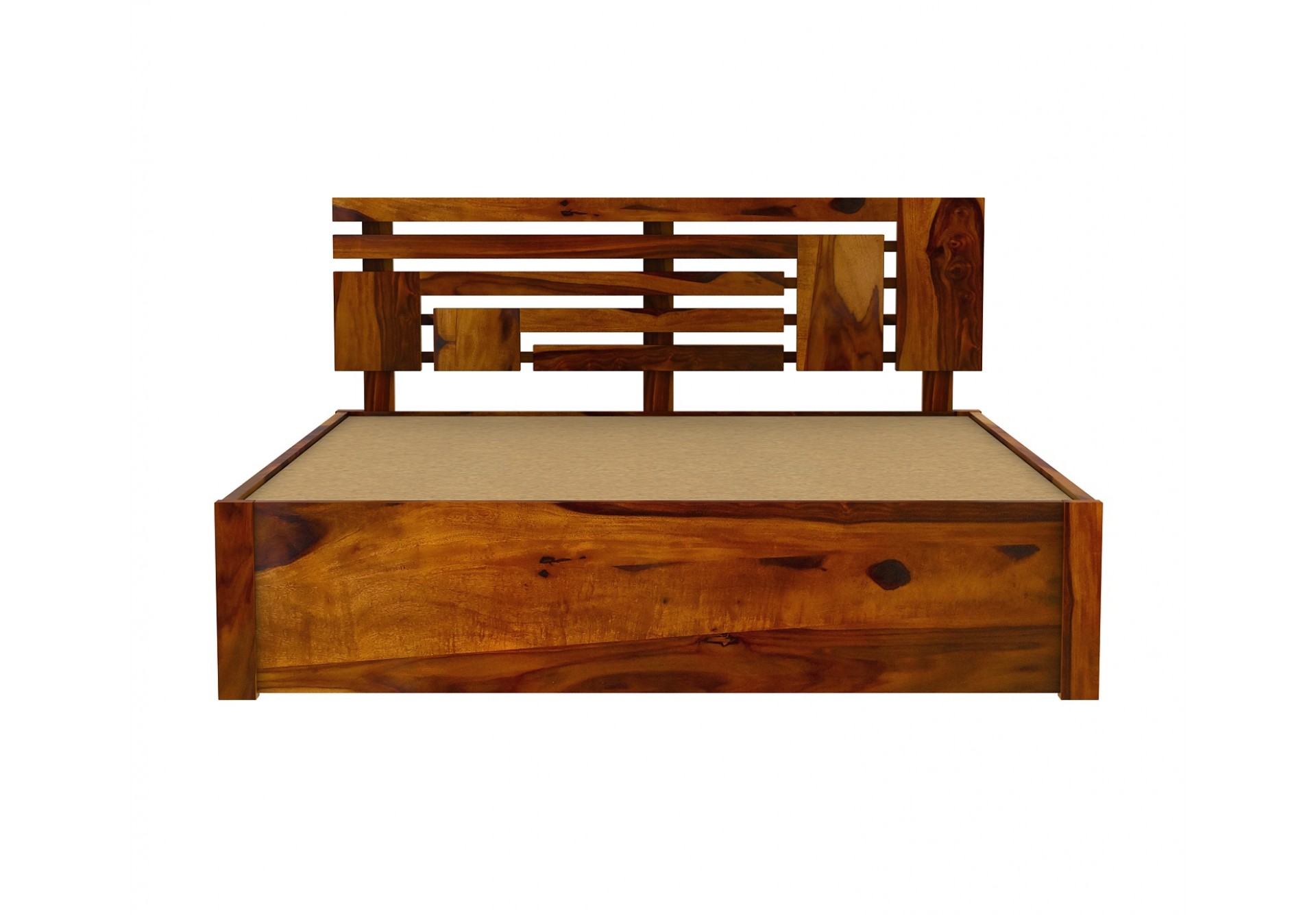 Berlin Wooden Hydraulic Bed  (Queen Size, Honey Finish)