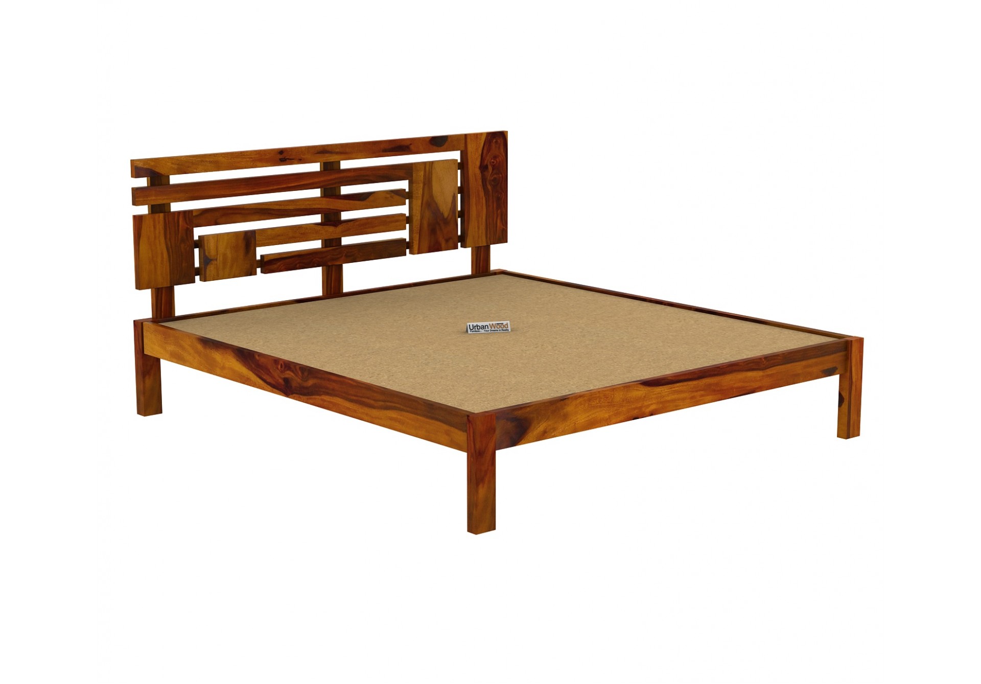 Berlin  Wooden Bed Without storage (Queen Size, Honey Finish)