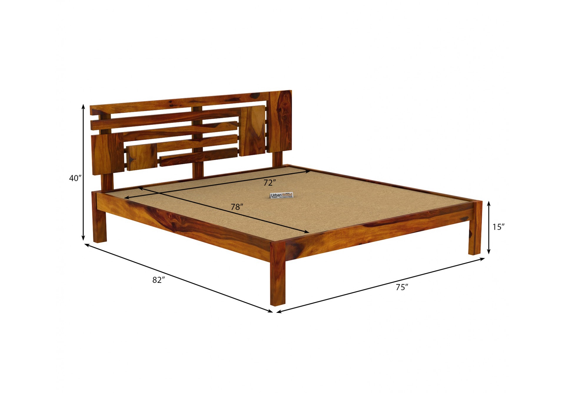 Berlin  Wooden Bed Without storage (King Size, Honey Finish)