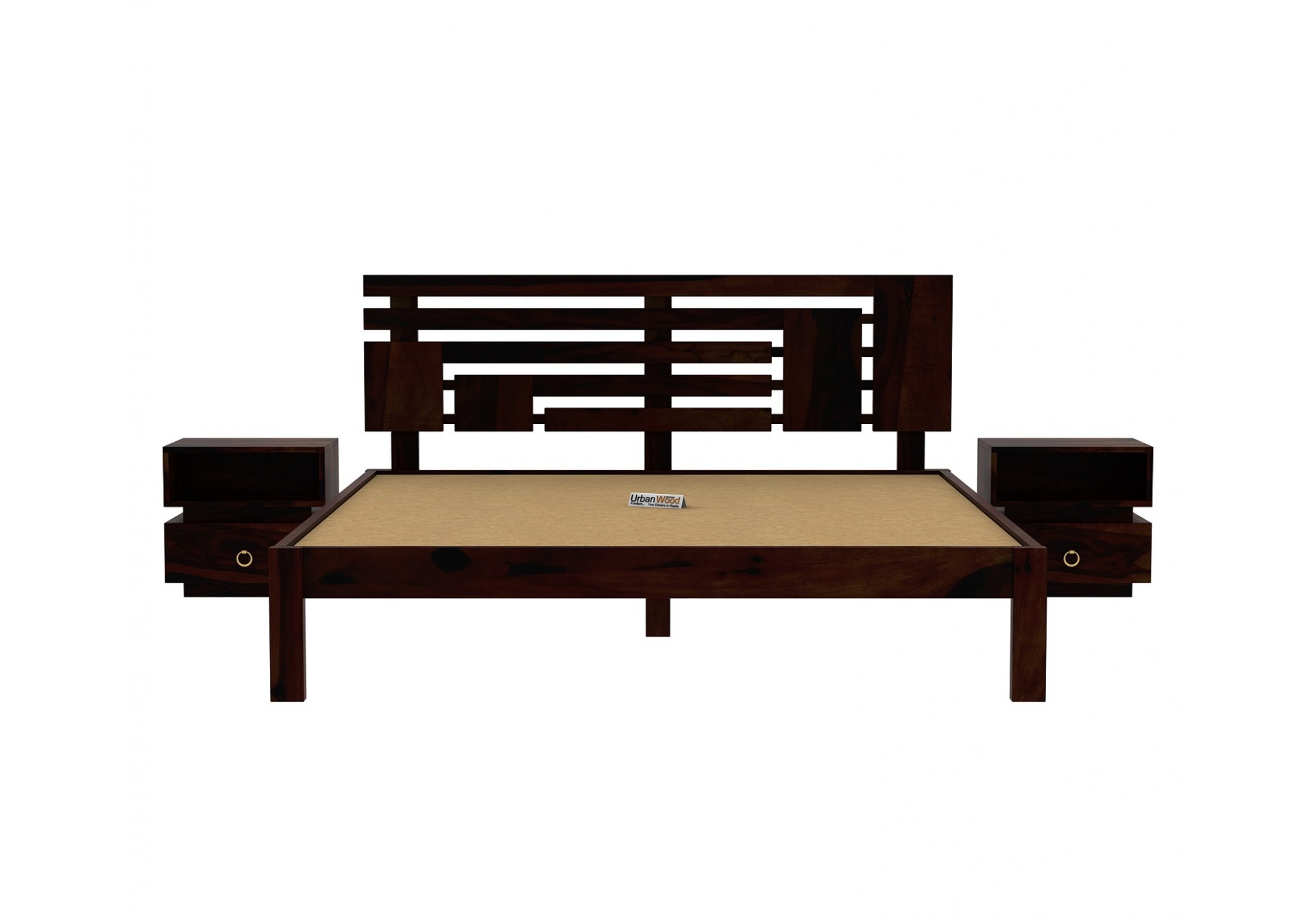 Berlin  Wooden Bed Without storage (Queen Size, Walnut Finish)