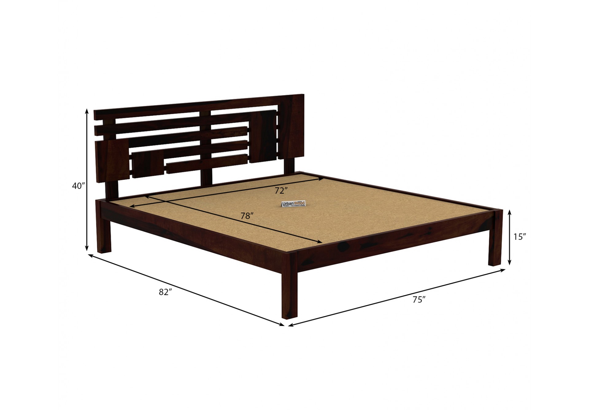 Berlin  Wooden Bed Without storage (King Size, Walnut Finish)