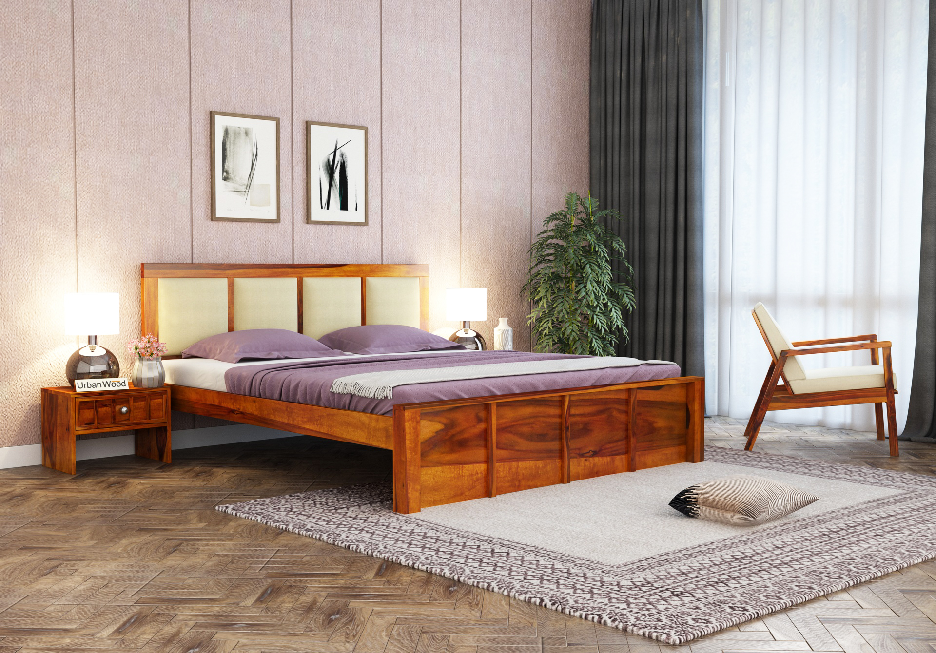 Harris Bed Without Storage <small>( King Size, Honey Finish )</small>
