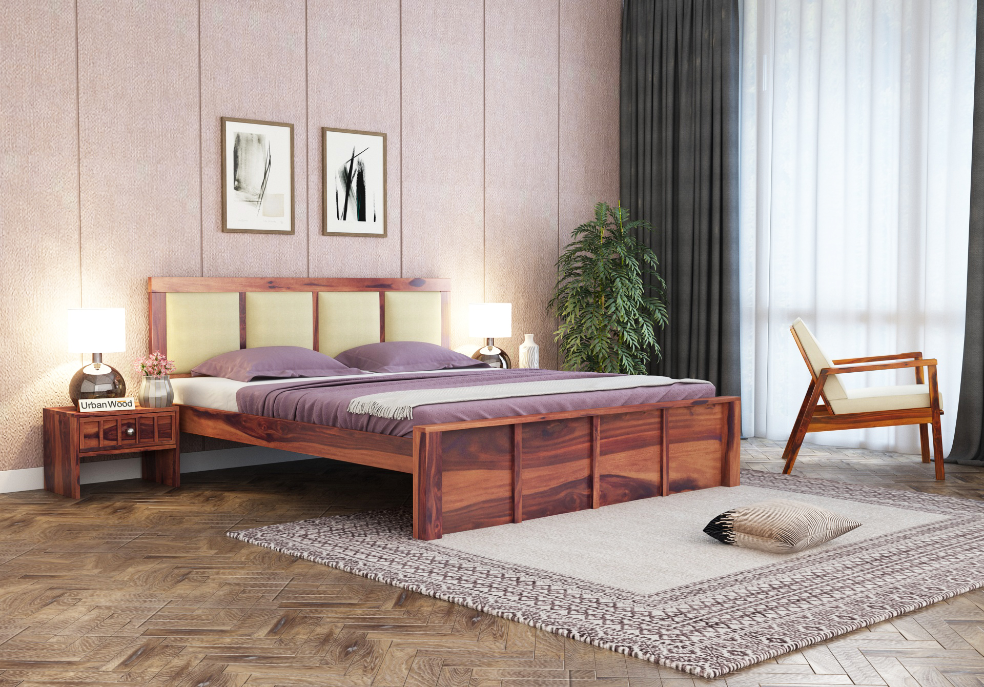 Harris Bed Without Storage ( Queen Size, Teak Finish )