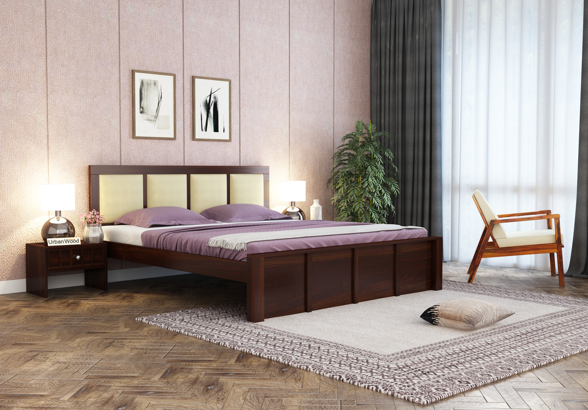 Harris Bed Without Storage <small>( King Size, Walnut Finish )</small>