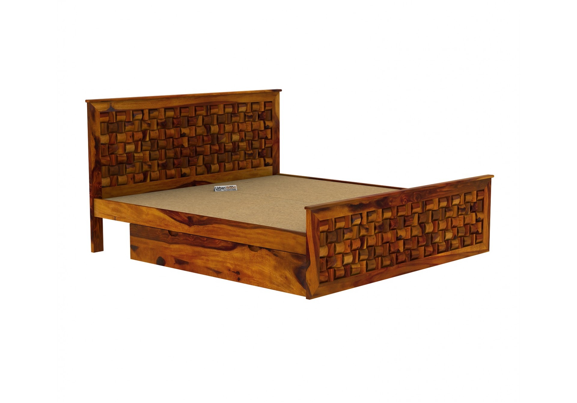Hover Bed with Drawer Storage ( Queen Size, Honey Finish )